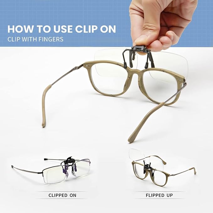 Reading Glasses Clip On and Flip Up Blue Light Blocking Magnifying Glasses Magnifiers Lenses Readers for Unisex (Transparent, 2.00)