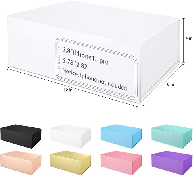 White Gift Box 12" x 6" x 4" with Magnetic Closure Lid Gifts Boxe for Presents,Bridesmaid Gifts Boxes,Cute Box,Birthday Gift Boxe,Luxury for Gifts Packaging, Magnetic Gift Boxes for Wrapping Gifts (White)
