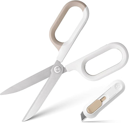 Multipurpose Scissors, Comfort-Grip Handles Sharp Scissors with Utility Knife Box Cutters, Retractable Letter Opener Cartons Cardboard Cutter Knife for Office Home School Craft Sewing Fabric Supplies