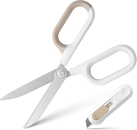 Multipurpose Scissors, Comfort-Grip Handles Sharp Scissors with Utility Knife Box Cutters, Retractable Letter Opener Cartons Cardboard Cutter Knife for Office Home School Craft Sewing Fabric Supplies