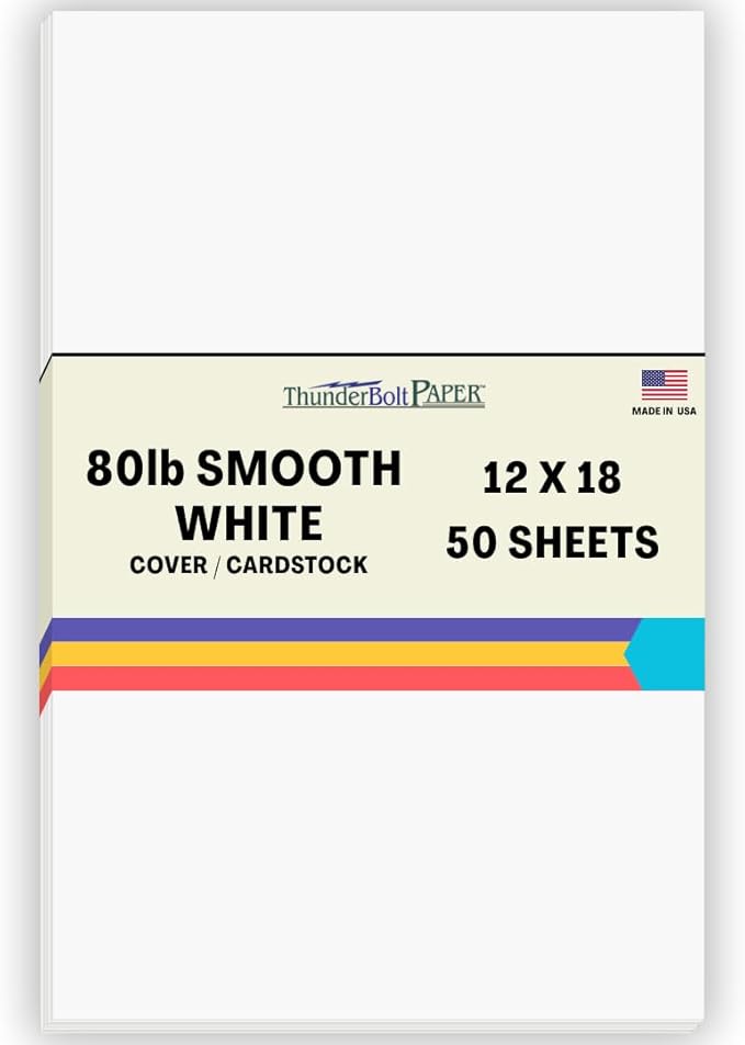 50 Bright White Smooth Card Paper Sheets - 12" X 18" (12X18 Inches) Large|Poster Size - 80# (80 lb/Pound) Cover Weight - Quality Paper for Consistency in Print as a Result of The Smooth Finish