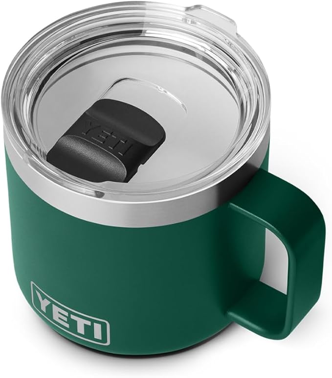 YETI Rambler 14 oz Ceramic Lined Stackable Mug, Vacuum Insulated, Stainless Steel with MagSlider Lid, Black Forest Green