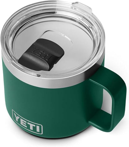 YETI Rambler 14 oz Ceramic Lined Stackable Mug, Vacuum Insulated, Stainless Steel with MagSlider Lid, Black Forest Green