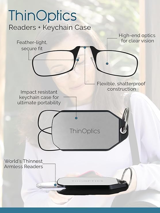 ThinOptics Keychain Case and Readers Rectangular Reading Glasses