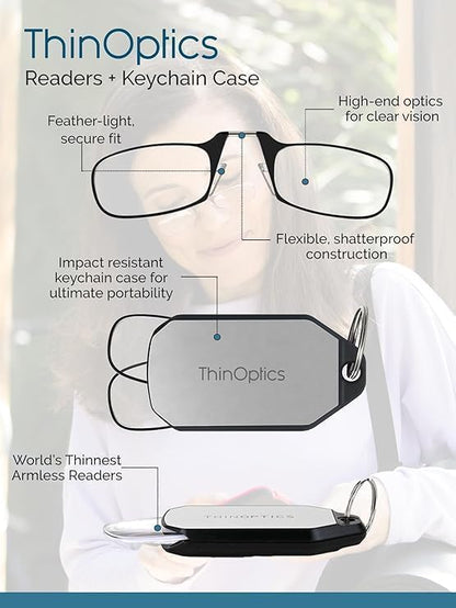 ThinOptics Keychain Case and Readers Rectangular Reading Glasses