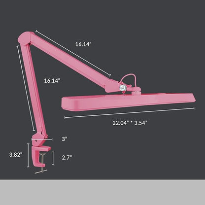 Neatfi Task Lamp – 2,500 Lumens, 30W, 22-Inch Wide Shade, 4 Brightness Levels, Eye-Caring Light, Clamp Mount, LED Task Light for Manicure Table, Crafts, Workbench, Office (Non-CCT, Pink)