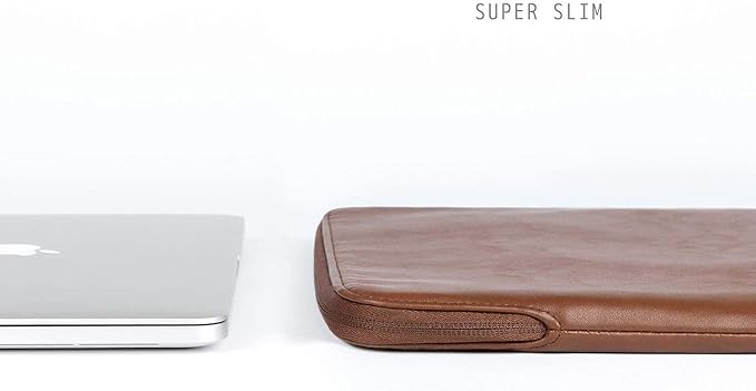 Comfyable Slim Protective Laptop Sleeve 14 Inch Snugly Compatible with MacBook Pro 14-inch M4 M3 M2 M1 Pro/Max 2024, PU Leather Bag Waterproof Cover Notebook Computer Case for Mac, Brown