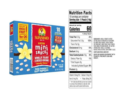 Sun-Maid Vanilla Yogurt Coated Raisins - (80 Pack) 0.5 oz Mini Snack-Size Box - Yogurt Covered Dried Fruit Snack for Lunches and Snacks