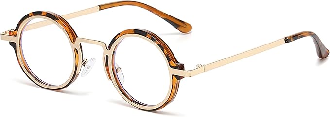 Onrtry Fashion Small Round Blue Light Blocking Glasses for Women Men Metal Frame Eyewear Glasses