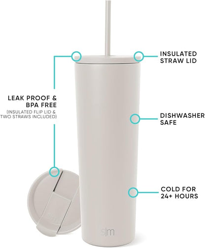 Simple Modern Insulated Tumbler with Lid and Straw | Iced Coffee Cup Reusable Stainless Steel Water Bottle Travel Mug | Gifts for Women Men Her Him | Classic Collection | 28oz | Almond Birch