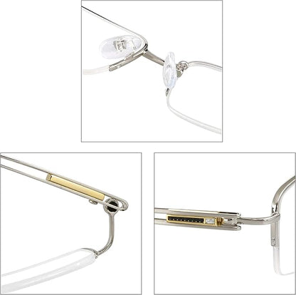 LifeAr Reading Glasses,Blue Light Blocking Alloy Semi-Rimless Glasses, Anti Eyestrain, Computer Gaming Glasses, TV Glasses for Men, Anti Glare (Silver, 3.50 Magnification)