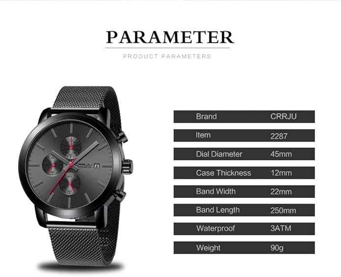 CRRJU Mens Stylish Casual Quartz Watches for Men Luxury Waterproof Calendar Chronograph Japan Movement Wristwatches