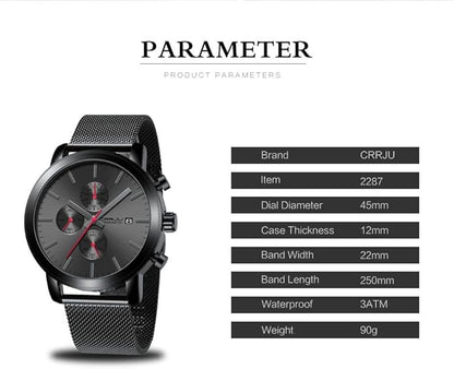 CRRJU Mens Stylish Casual Quartz Watches for Men Luxury Waterproof Calendar Chronograph Japan Movement Wristwatches