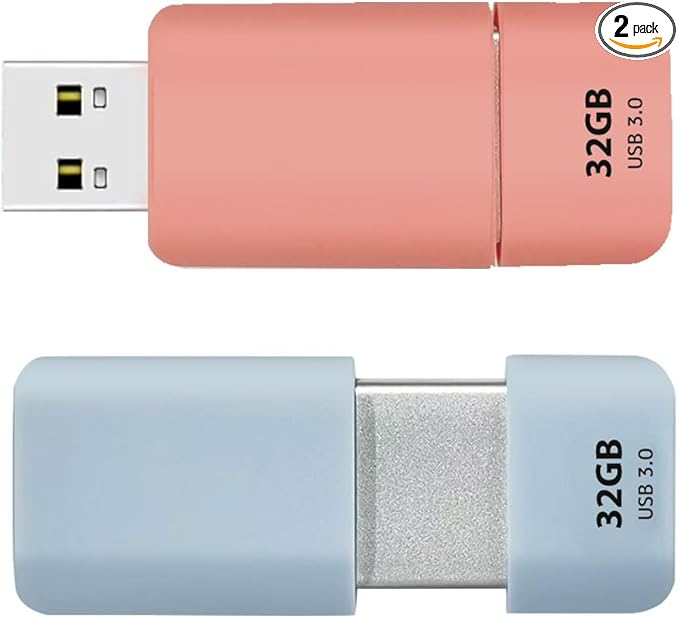 GIGASTONE 32GB Flash Drive (2 Pack) Z60NB USB 3.2 Gen 1, Ultra Fast, Retractable Capless Slider Design, Data Storage, Backup for PC/Mac/TV/Car Audio, USB 2.0/3.0/3.1 Compatible (Random Color)