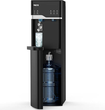 VECYS Bottom Loading Ice Maker Self-Clean Hot Cold Water Dispenser for 5 Gallon Bottle, 22LBS Daily Ice Making, Child Safety Lock, Black