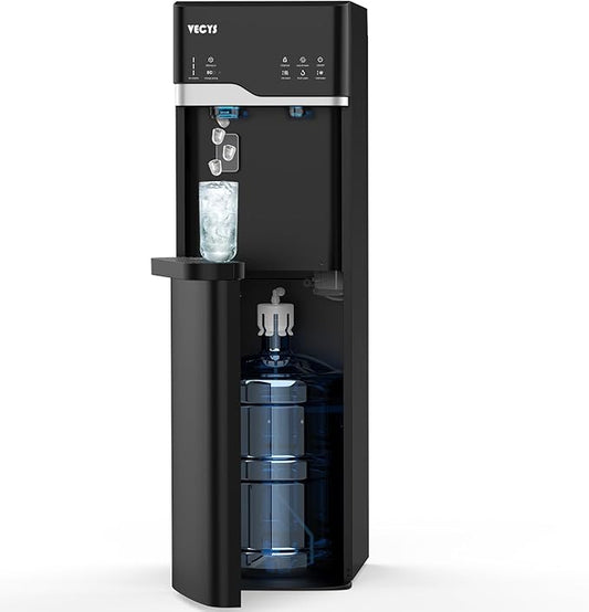 VECYS Bottom Loading Ice Maker Self-Clean Hot Cold Water Dispenser for 5 Gallon Bottle, 22LBS Daily Ice Making, Child Safety Lock, Black