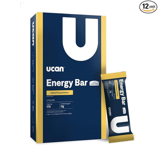 UCAN Energy Bars | Low Sugar, Low Calories | Gut Friendly, Caffeine-Free, Vegan, Non-GMO, No Soy, Keto Friendly | Running, Cycling, Fitness, Pre & Post Workout | Salted Peanut Butter 12 Count