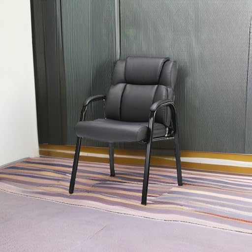 CLATINA Black Guest Chair with Arms, Office Reception Chairs for Conference and Waiting Room, Ergonomic Leather Visitor Desk Chair No Wheels Side Office Home Chairs