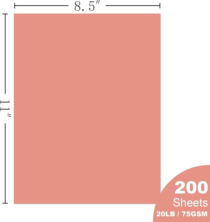Woodlake Salmon Copy Paper, Colored Printer Paper, 8.5 x 11”, 20 LB / 75 GSM Computer Paper, 200 Sheets, Multi-Purpose Pastel Paper, Made in USA