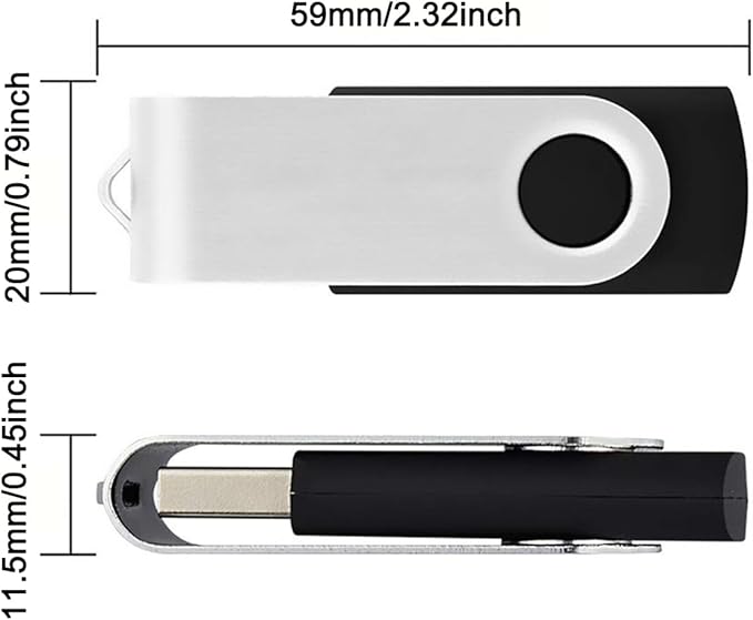 3 Pack 32GB USB Flash Drive with Type C Adapter and Storage Box USB 2.0 High Speed Metal Pen Drive 360° Rotatable Storage Memory Stick for Phone/Pad/PC/Laptop/Android - Black(3-Pack 32GB)