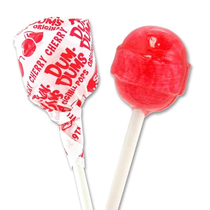 Dum Dums Cherry Lollipops - Bulk Candy Box with Lollipops Individually Wrapped, Single Flavor Gourmet Suckers - 50 Count