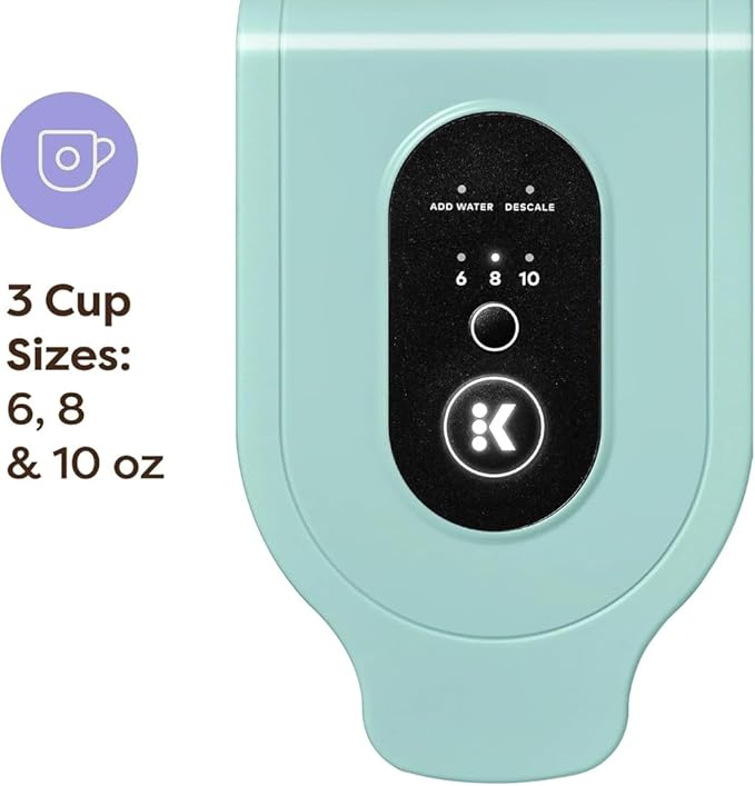 Express Essentials Single Serve Coffee Maker, 3 Cup Sizes, 36oz Removable Reservoir, cup Pod Compatible, Fast Brew, Travel Mug Friendly, Auto-Off, Compact 6.5” Design, Seafoam