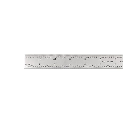 PEC Tools 12-Inch Rigid Metal Ruler, High-Quality Carbon Steel with Satin Chrome Finish, 3R Graduation (1/32", 1/64", 1/10", 1/50"), Fully Hardened and Tempered, Made in USA