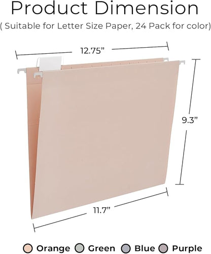 Y YOMA 24 Pack Colored Hanging File Folders Letter Size Decorative Hanging Folder Cute Pretty File Folder for Filing Cabinet Office Home with 1/5-Cut Adjustable Tabs, 4 Selected Morandi Color