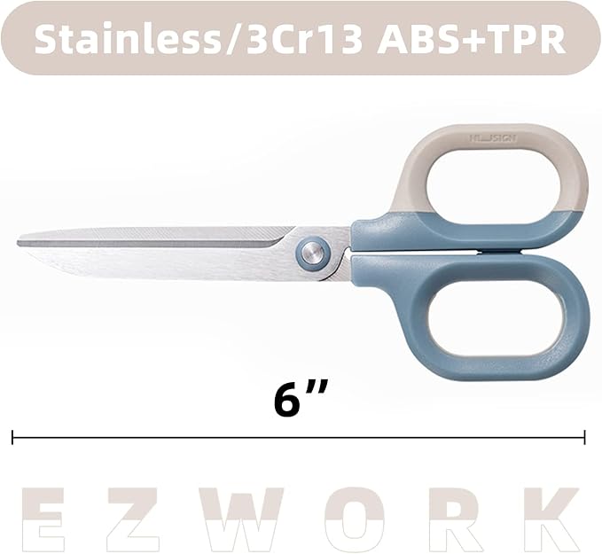 Multipurpose Scissors, Comfort-Grip Handles Sharp Scissors for Office Home School Craft Sewing Fabric Supplies (6", Blue)