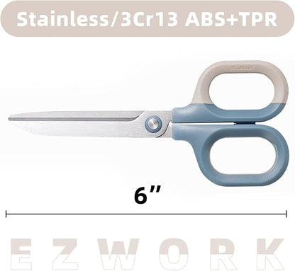 Multipurpose Scissors, Comfort-Grip Handles Sharp Scissors for Office Home School Craft Sewing Fabric Supplies (6", Blue)