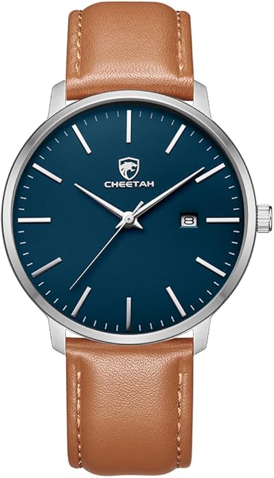 CHEETAH Minimalist Waterproof Quartz Watches for Men with Leather Strap, Auto Date
