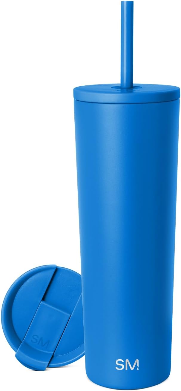 Simple Modern Insulated Tumbler with Lid and Straw | Iced Coffee Cup Reusable Stainless Steel Water Bottle Travel Mug | Gifts for Women Men Her Him | Classic Collection | 28oz | Supersonic Blue