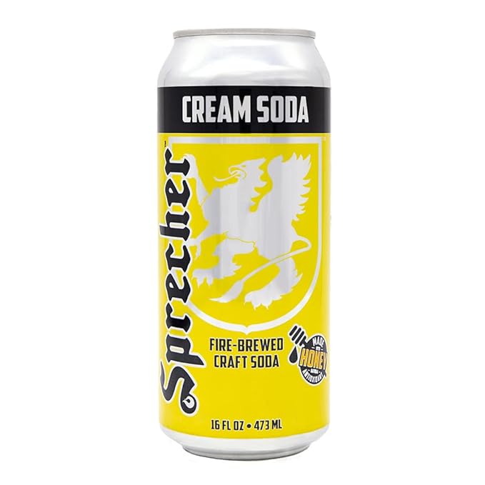 Sprecher Cream Soda Craft Soda – Fire-Brewed with Real Honey, Rich Vanilla Honey Flavor, Handcrafted, Caffeine-Free Gourmet Beverage – 16 fl oz Cans (12 Pack)
