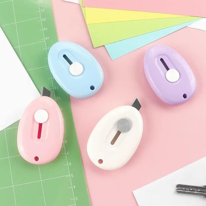 Tamaki 4 Pack Mini Box Cutter Retractable Utility Knife Letter Opener Envelope Slitter, Box Cutter with Key Chain Hole (Blue, Pink, Purple, White)