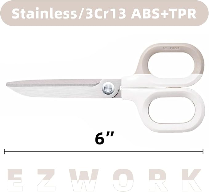 Multipurpose Scissors, Comfort-Grip Handles Sharp Scissors for Office Home School Craft Sewing Fabric Supplies (6", White)