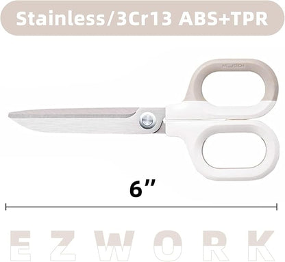 Multipurpose Scissors, Comfort-Grip Handles Sharp Scissors for Office Home School Craft Sewing Fabric Supplies (6", White)