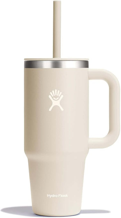 Hydro Flask Travel Tumbler with Handle, Lid and Straw - Insulated Stainless Steel in 24 Oz Oat