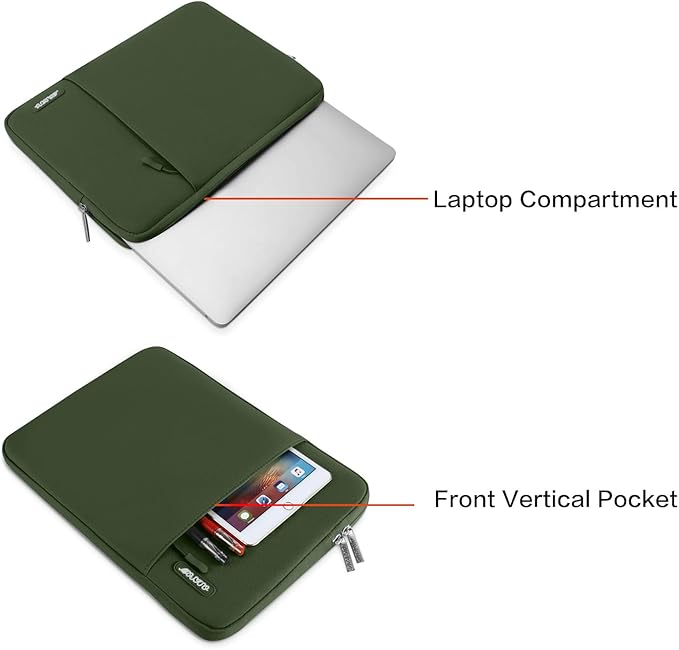 MOSISO Laptop Case 16 inch, 15-15.6 inch Laptop Sleeve Compatible with MacBook Pro 16 M4 M3 M2 M1, HP Acer Dell Lenovo ASUS Notebook, Polyester Vertical Computer Sleeve Bag with Pocket, Army Green