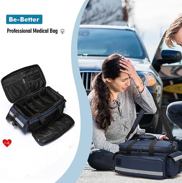 Medical Bag,First Aid Bag,Emergency Bag, Organizer Professional First Responder Trauma Bag with Detachable Dividers for Nurses,Home Health Care, EMT(Bag Only)