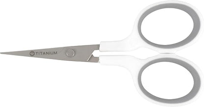 Westcott 4" Embroidery Scissors with Curved Titanium-Bonded Blades for Flush Trimming, Crafting, Sewing & More (White/Gray)