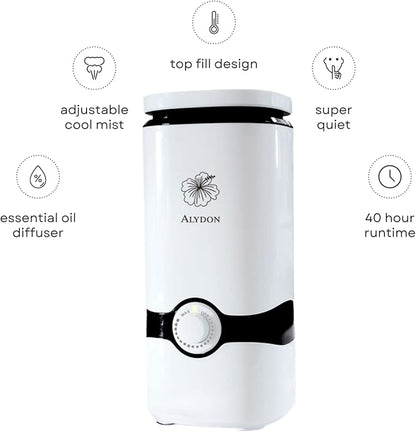 Cool Mist Humidifiers - Essential Oil Top Fill Humidifier Cool Ultrasonic Humidifier Quiet Air Diffuser for Large Room & Easy to Clean with Filter & Oil Diffuser Plant Bedroom Humidifier