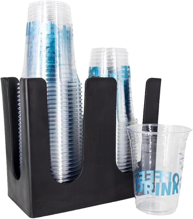 WXMIAN 2-Tier Cup Holder Organizer – Countertop Dispenser for Paper & Coffee Cups – Sturdy Black PP Plastic – Ideal for Office Break Rooms, Cafés, Parties