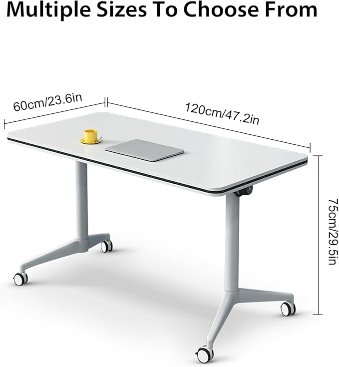 Conference Table,Folding Conference Table with Silent Wheels,Rectangular Business Conference Room Table,for Reception Offices Classrooms Meeting Training Room (2, White, 47.2in)