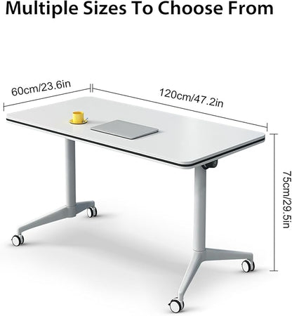 Conference Table,Folding Conference Table with Silent Wheels,Rectangular Business Conference Room Table,for Reception Offices Classrooms Meeting Training Room (2, White, 47.2in)