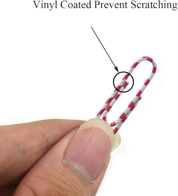 HAHIYO Paper Clips 1.3 inches (33mm) Length Striped Paperclips Vinyl Coated Prevent Scratching Tearing The Pages Sturdy Assorted Colors for Bookmark Organize Home Office School 120 Pack