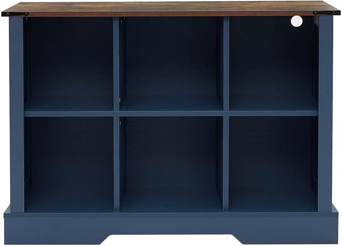 6 Cube Storage Organizer with LED Lights, Wooden Bookcase with Storage, Modern Cube Shelf for Living Room, Bedroom, Home Office - Blue