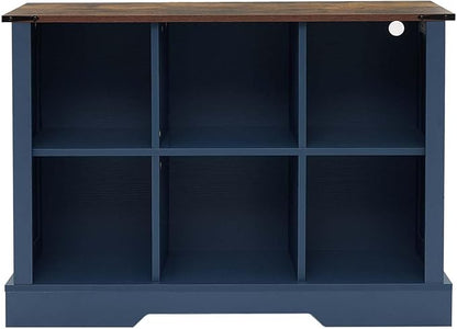 6 Cube Storage Organizer with LED Lights, Wooden Bookcase with Storage, Modern Cube Shelf for Living Room, Bedroom, Home Office - Blue