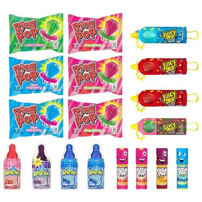 Christmas Candy Variety Pack, 18Ct Assorted Lollipops, Bulk Individually Wrapped Ring Pop, Push Pop, Baby Bottle Pop & Juicy Drop, Birthday Party Favors, Stocking Stuffers, Candy Bowls, Kids Gifts