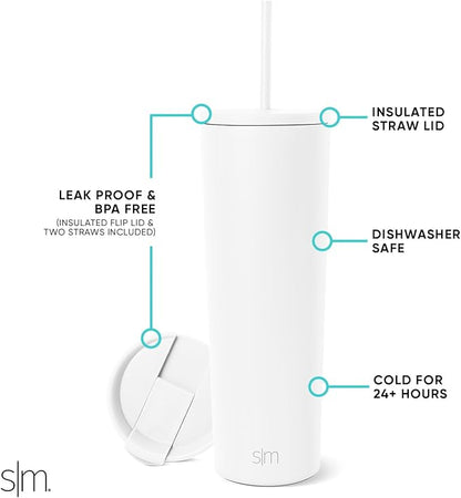 Simple Modern Insulated Tumbler with Lid and Straw | Iced Coffee Cup Reusable Stainless Steel Water Bottle Travel Mug | Gifts for Women Men Her Him | Classic Collection | 28oz | Winter White
