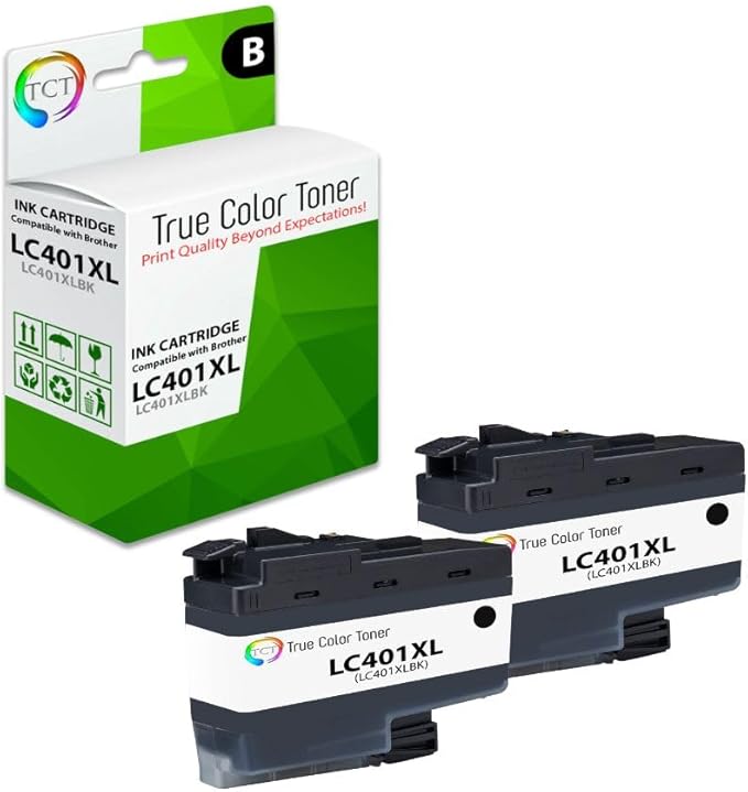 TCT LC401XL Black Ink Cartridge 2 Pack - Compatible Replacement for Brother LC401XL LC401XLBK Black High Yield Works with Brother MFC-J1010 J1012 J1170 Printers (500 Pages)